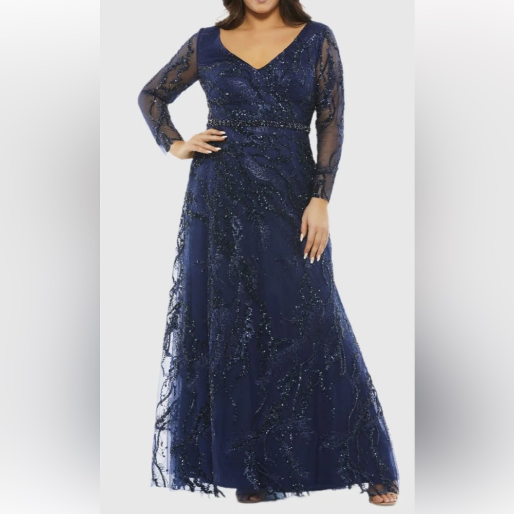 MAC DUGGAL 67922 EMBELLISHED ILLUSIONS VNECK ALINE LONG GOWN 22W *See Below